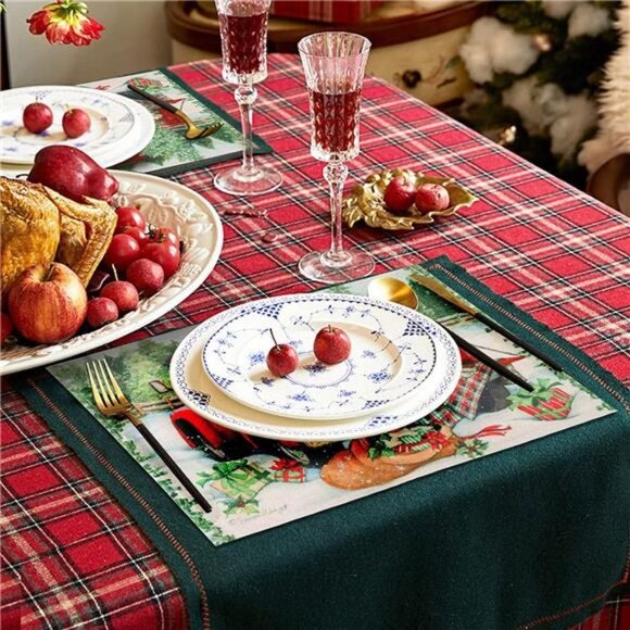 Christmas Placemats Set of 6, Cotton Burlap Red Truck Table Mats, 12x16 inch - Picture 7 of 7